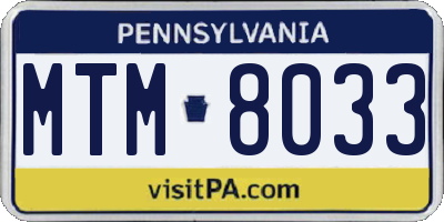 PA license plate MTM8033