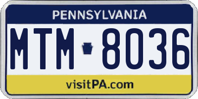 PA license plate MTM8036