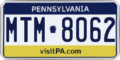 PA license plate MTM8062