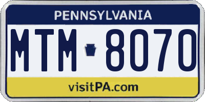 PA license plate MTM8070