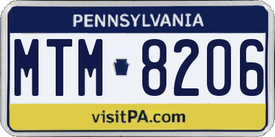 PA license plate MTM8206