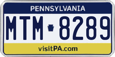 PA license plate MTM8289