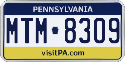 PA license plate MTM8309