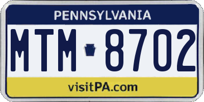 PA license plate MTM8702