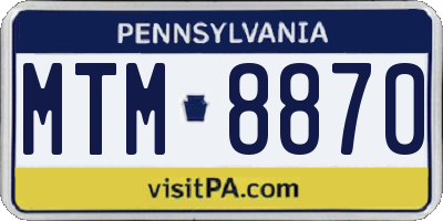 PA license plate MTM8870