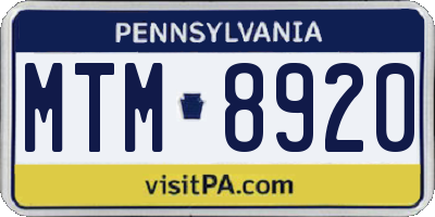 PA license plate MTM8920