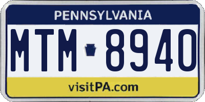 PA license plate MTM8940