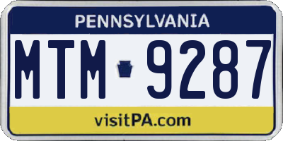 PA license plate MTM9287