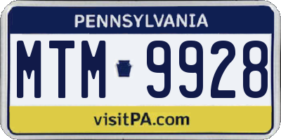 PA license plate MTM9928