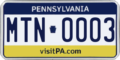 PA license plate MTN0003