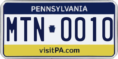 PA license plate MTN0010