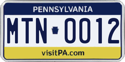 PA license plate MTN0012