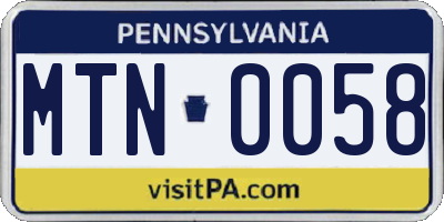 PA license plate MTN0058
