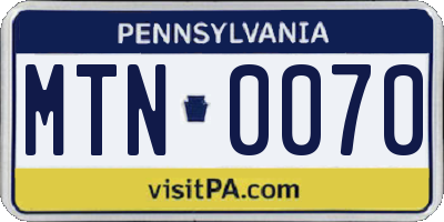 PA license plate MTN0070
