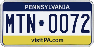 PA license plate MTN0072