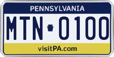PA license plate MTN0100