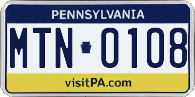 PA license plate MTN0108