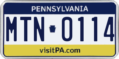 PA license plate MTN0114
