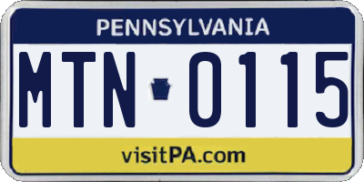 PA license plate MTN0115
