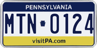 PA license plate MTN0124