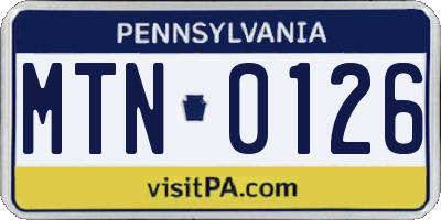 PA license plate MTN0126