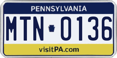 PA license plate MTN0136