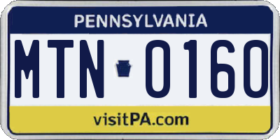 PA license plate MTN0160