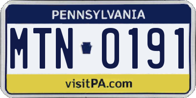 PA license plate MTN0191