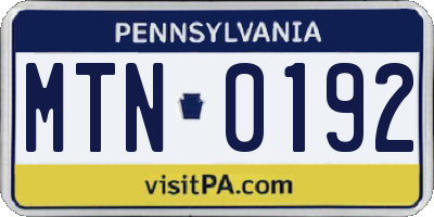 PA license plate MTN0192
