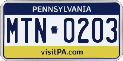 PA license plate MTN0203