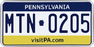 PA license plate MTN0205
