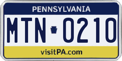 PA license plate MTN0210