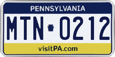 PA license plate MTN0212