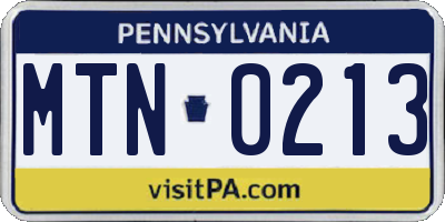PA license plate MTN0213