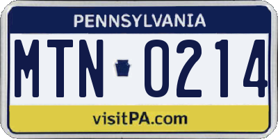PA license plate MTN0214