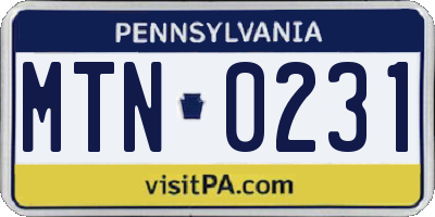 PA license plate MTN0231