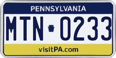 PA license plate MTN0233