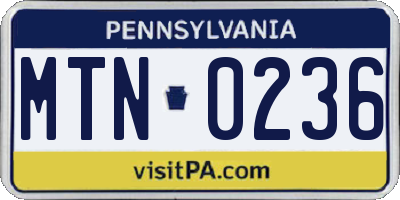 PA license plate MTN0236