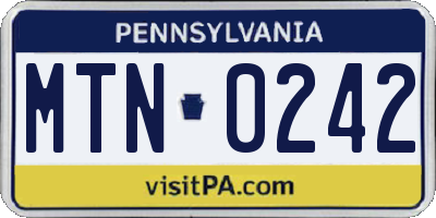 PA license plate MTN0242