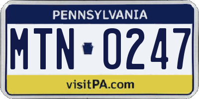 PA license plate MTN0247