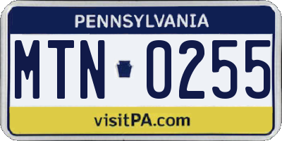 PA license plate MTN0255