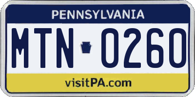 PA license plate MTN0260