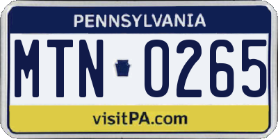 PA license plate MTN0265