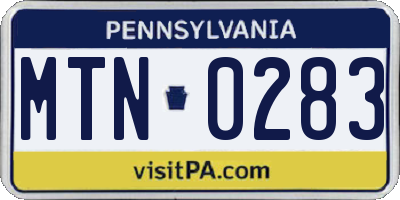 PA license plate MTN0283