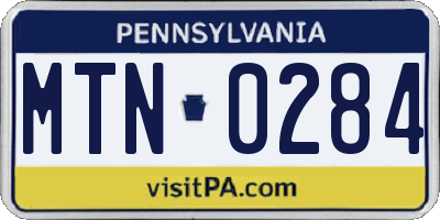 PA license plate MTN0284
