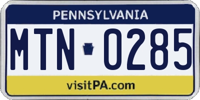 PA license plate MTN0285