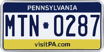 PA license plate MTN0287