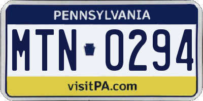 PA license plate MTN0294