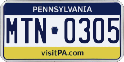 PA license plate MTN0305