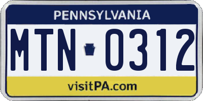 PA license plate MTN0312